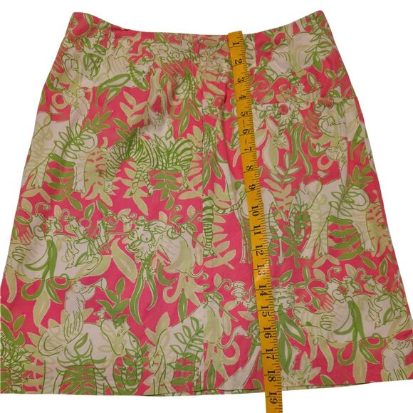 LILLY PULITZER VINTAGE ELEPHANT GIRAFFE PINK GREEN PENCIL SKIRT LINED SIZE 0 - Picture 7 of 8